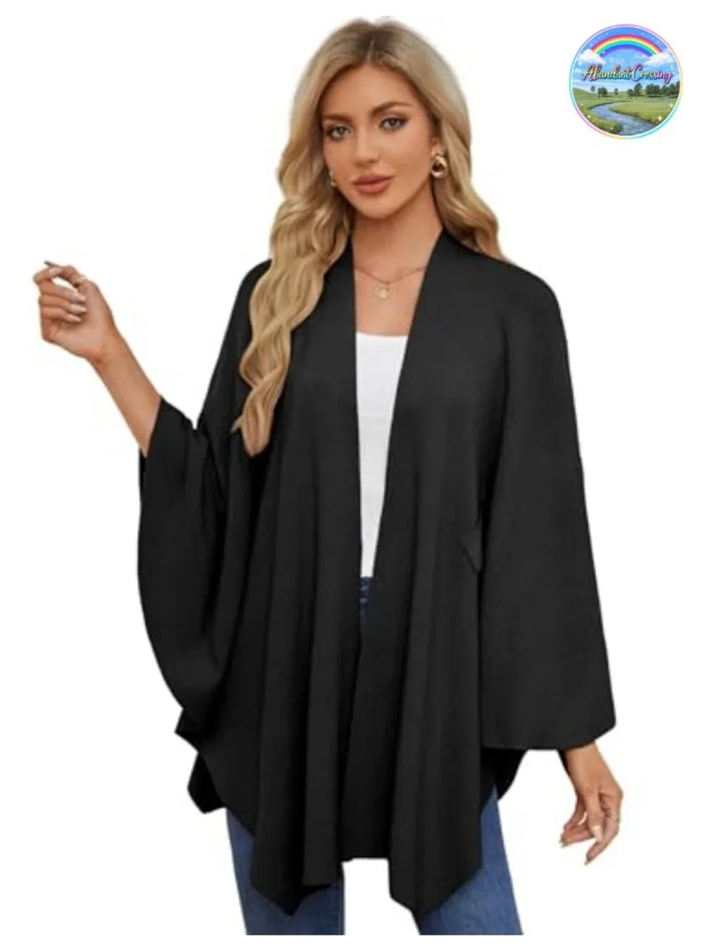 Elegant Open Front Poncho Shawl Wrap Sweater Drape Style One Size